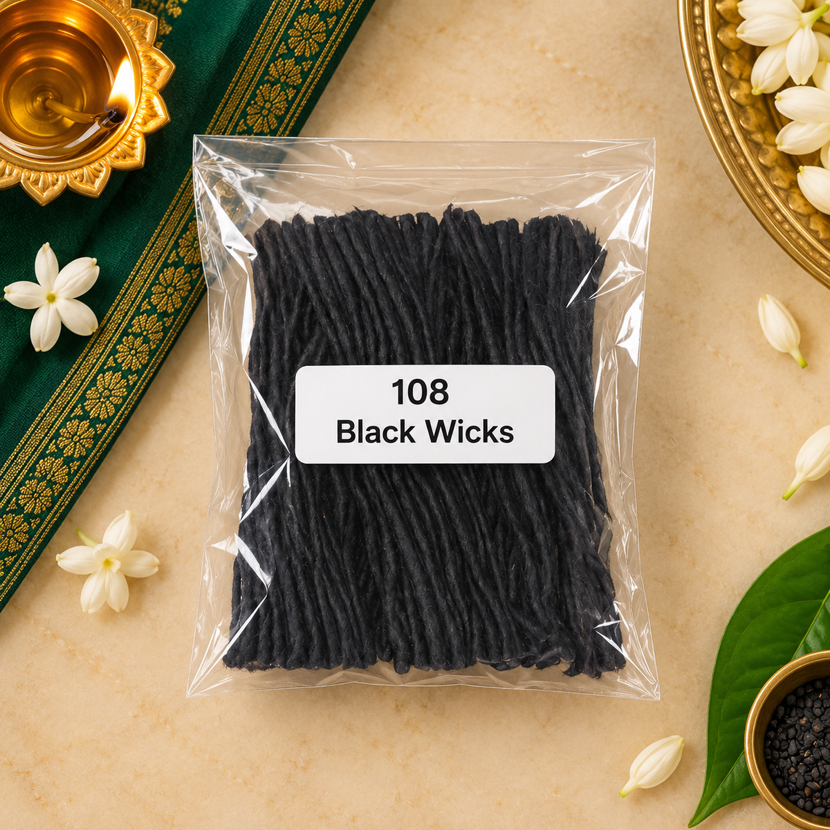Black Cotton Wicks for Shani Pooja (108 Pieces)