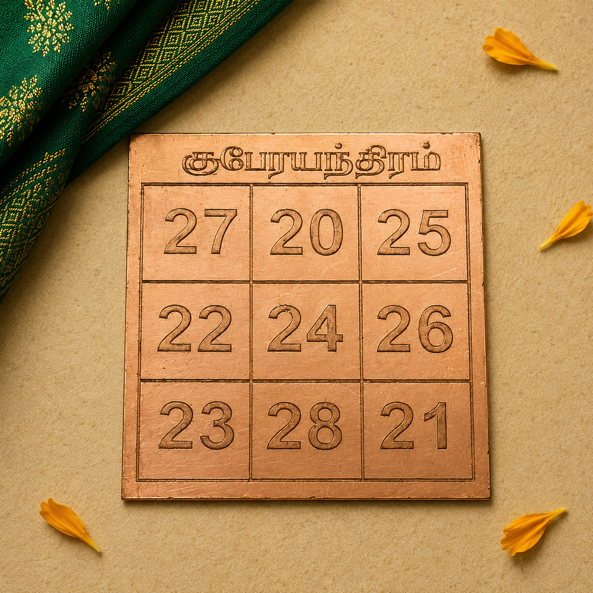 Copper Kubera Yantra Number Plate 3 Inch