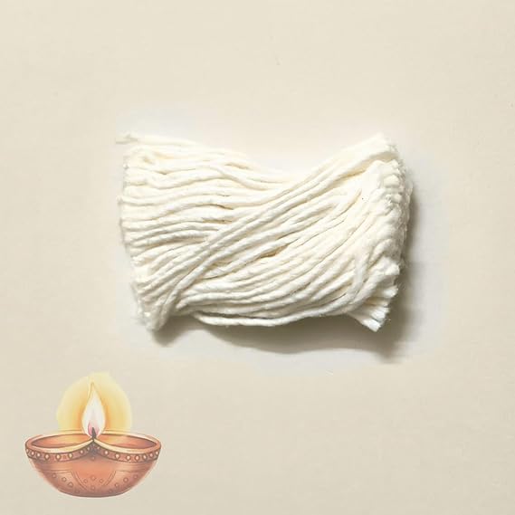 White Cotton Wicks for Diya Lamp – 108 Pieces